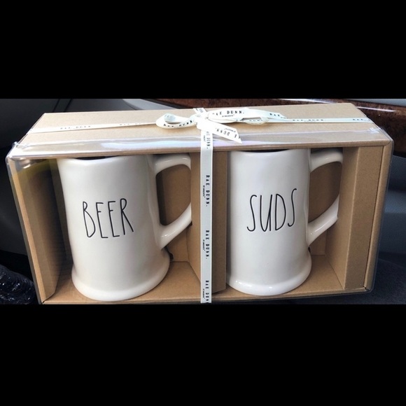 Rae Dunn White Ceramic BEER And SUDS Steins Mugs - Picture 2 of 2